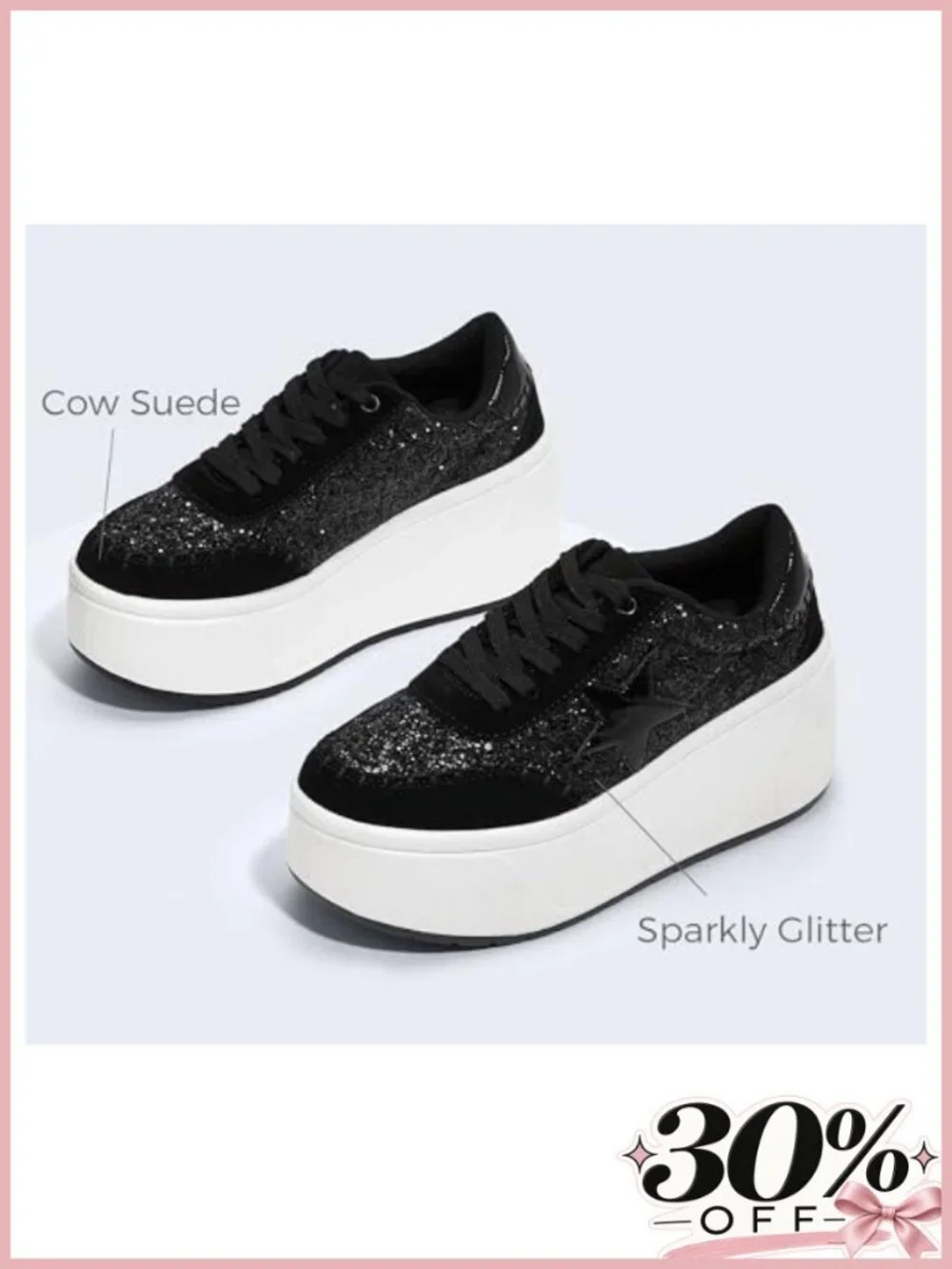 Women's Platform Chunky Sneakers Star Glitter Wedge Walking Shoes